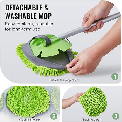 VEVOR Car Wash Brush, 62-Inch Extendable Car Washing Brush with Long Handle, Soft Chenille Fiber Car Wash Mop Mitt, 180° Rotatable Car Cleaning Brush with 1 Replacement Mop for Car, RV, Window, Floor