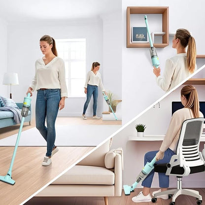 6-in-1 Rechargeable Household Stick Vacuum Cleaner, Convertible to Handheld, for All Kinds of Cleaning in Your Home on Hard Floors, Upholstery, Sofas, Cars (Green)