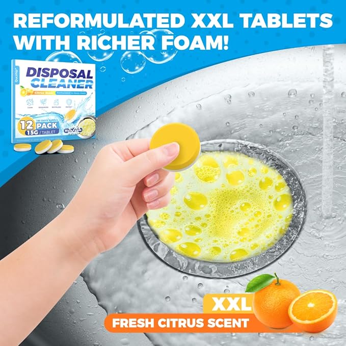 Garbage Disposal Cleaner Tablets - 12 Pack, XXL Foaming Disposal Cleaner - Powerful Deep Cleaning & Grease Remover, Septic Safe Kitchen Sink Drain Care for Maintenance