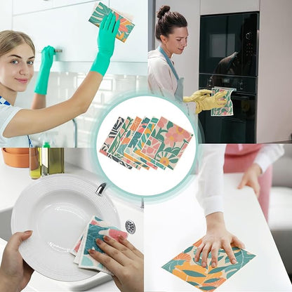 6 Pack Swedish Dishcloths for Kitchen, Reusable Soft Kitchen Towels Dish Cloths Set Absorbent Sponge Cleaning Washable Quick Drying Bar Hand Washing, Flower