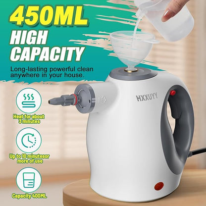 Multi-Surface Handheld Pressurized Steam Cleaner with 13 PCS Accessory ，Portable Steamer for Cleaning, Multipurpose Steam Cleaner for Home/Car/Bathroom/Grease/Upholstery/Floor/Grout and More (White)