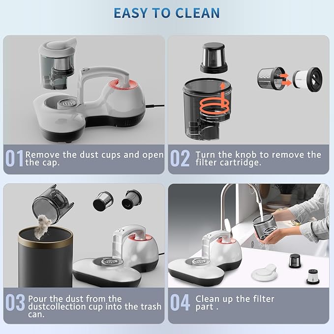 Hersven Mattress Vacuum Cleaner, 16KPa Handheld Bed Vacuum with UV Light & High Heating Tech, Deep Cleaning for Mattresses, Pillows, Sofas, Pet Hair and Carpets