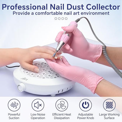 Nail Dust Collector 4500RPM Vacuum Fan Duster with Reusable Filter Compact Low Noise Powerful Vacuum Cleaner for Acrylic Gel Polished Nails, Nail Salon & Home Tool, White