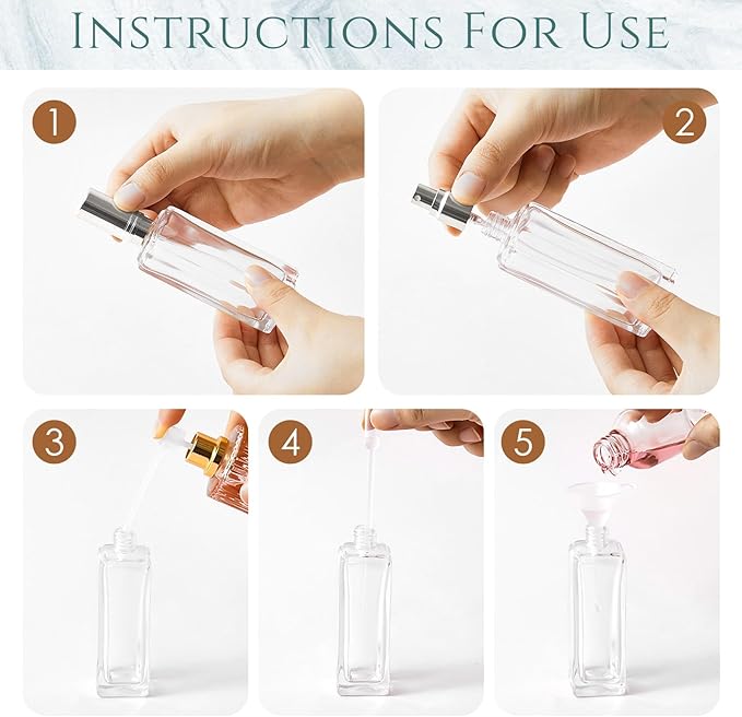 Domensi 3 Pcs 30 ml Glass Perfume Bottles Refillable Cologne Atomizer Empty With Dispenser Tools, Pocket Spray Bottle for Travel and Sample Container (Silver)