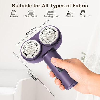 Fabric Shaver, Handzee Electric Lint Shaver, Dual Motor Sweater Shaver, Fabric Pilling Remover, Powerful 2 Gear 6-Leaf Blades, Portable Defuzzer Clothes Fuzz Remover for Sweater Furniture (Purple)