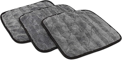 The Rag Company Gauntlet Car Drying Towel, Ultra-Absorbent 70/30 Blend Korean Microfiber, Dries Vehicles Faster Without Scratching, 900 GSM, 12x12 Inches, Ice Grey/Grey, 3-Pack