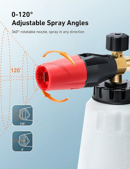 AstroAI Foam Cannon, Heavy Duty Car Foam Blaster Wide Neck Adjustable Snow Foam Lance and Thick Foam for Pressure Washer with 1/4" Quick Connector,1L Bottle