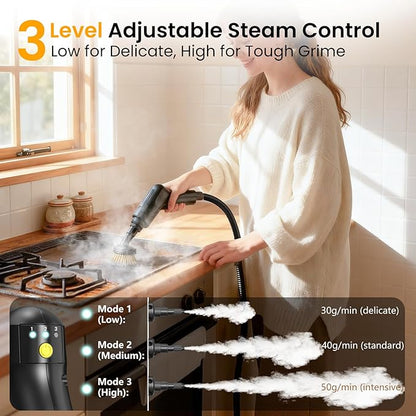 Pressurized Steam Cleaner 1.6L, 3-Level Adjustable Steamer for Cleaning, 10s Heat-Up, 2500W Handheld Steamer Cleaner for Home, Car, Kitchen, Floor, Multi-Surface Cleaning Machine, 19pcs Accessories