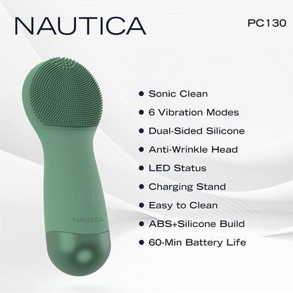 Nautica PC130 Sonic Facial Cleansing Brush Made with Ultra Hygienic Soft Silicone, Waterproof and Rechargeable Face Scrub Brush for Men & Women - (Pond)