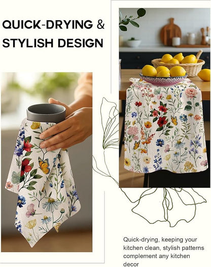 Miss Adola Flour Sack Kitchen Towels - Set of 2 Spring Dish Towels with Hanging Loop 18x26 Inch Absorbent Reusable Cotton Cloths for Cleaning Cute Design Home Decorative Housewarming, Vintage Flower