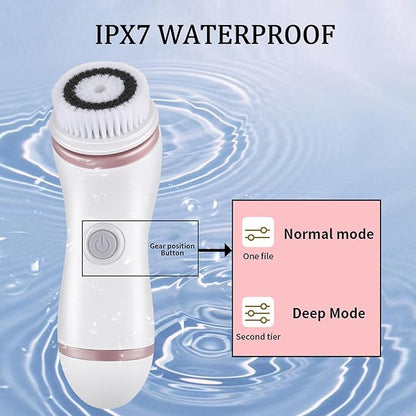 Facial Cleansing Brush, 4 in 1 Electric Face Scrubber with Travel Case and 4 Brush Heads, Waterproof Facial Cleansing Spin Brush for Gentle Exfoliation and Deep Cleaning (Pink)