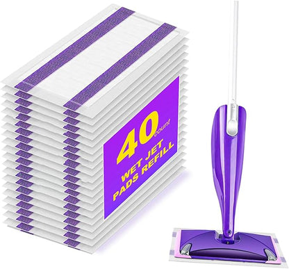 40 Count Mop Pads Refills for Swiffer Wet Jet Spray Mop, Disposable Multi Surface Wet Jet Mopping Pads for All Hardwood Floor Cleaning, 4 Layers Thickened | Super Heavy-Duty Absorbent | Stickiness