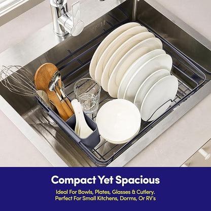 Dish Drying Rack 3 Piece Dish Drainer with Drainboard Set for Kitchen Counter – Dish Rack with Removable Utensil Holder & Swivel Spout for Countertop – DishRack for Plates, Cups & More, Gray
