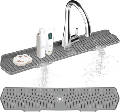 Kitchen Sink Splash Guard Gen2-30" x 6'' Silicone Sink Mat Splash Guard fit for Countertop, Bathroom,Farmhouse,RV by EBIGIC (Grey)