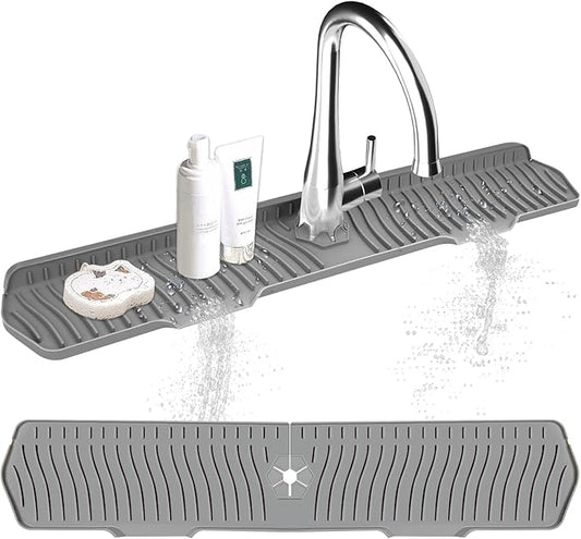 Kitchen Sink Splash Guard Gen2-30" x 6'' Silicone Sink Mat Splash Guard fit for Countertop, Bathroom,Farmhouse,RV by EBIGIC (Grey)