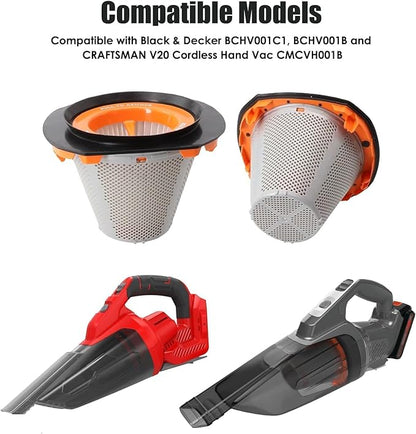 Alrens 4 Pcs N900287 Filter Replacement for BLACK+DECKER 20V Dustbuster Cordless Handheld Vacuum Models BCHV001C1, BCHV001B, for CRAFTSMAN V20 Cordless Hand Vac with 1 Cleaning Brush