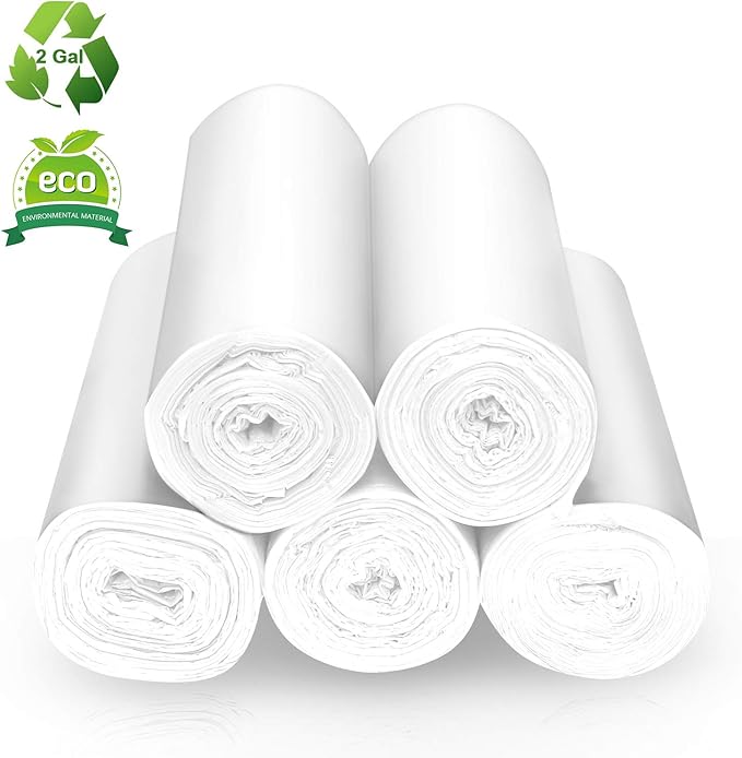 Biodegradable Bathroom Trash Bags 2 Gallon Garbage Bags, 100 Counts 7.5 Liters Wastebasket Trash Liners for Office Home, White