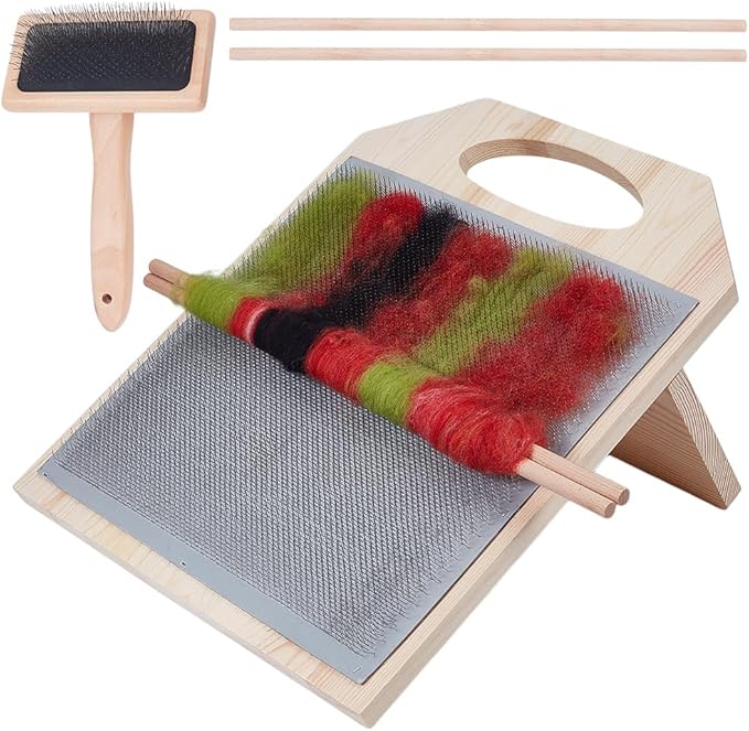 BENECREAT 15.5x12.4inch Wool Blending Board Carding Brush Set, Fiber Blending Board with 1pcs Wool Brush 2pcs Wood Craft Sticks for Mix Colors, Organize Wool Fibers