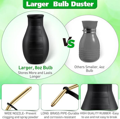 Diatomaceous Earth Powder Duster, 8OZ Garden Powder Applicator Dispenser with Long Metal Tube, Bulb Duster Sprayer for Home Organic Gardening Agricultural Supply (Black,1 Pack)