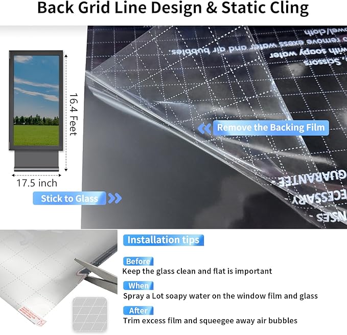 MAGIDEKOR Window Privacy Film One Way, Reflective Mirror Window Film Daytime Privacy, UV Sun Blocking Heat Control Static Cling, Window Tint for Home Office - 17.5 Inch X 16.4 Feet
