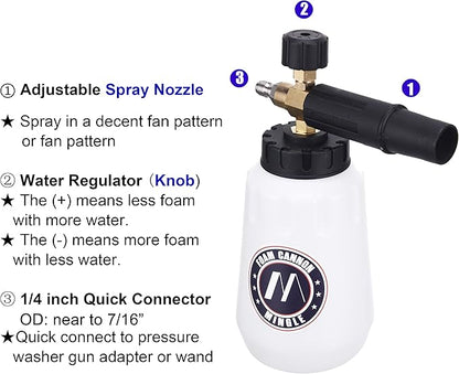 M MINGLE Foam Cannon, Compatible with Sun Joe SPX Series Pressure Washer, with 5 Nozzle Tips, 1/4 Inch Quick Connector