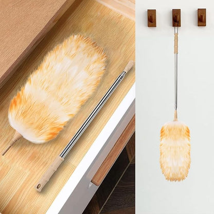 Lambswool Extendable Duster 32-98 Inch, Anti-Static Flexible Head, Stainless Steel Pole for High Ceilings, Fans, Interior & Roof Dusting(Two Pack)