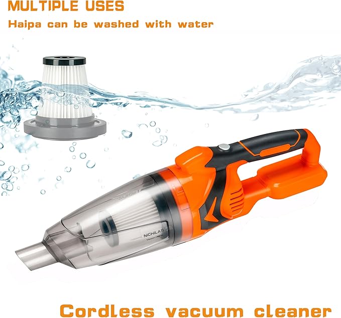 Nichilas Cordless Vacuum Cleaner Handheld Stick Vacuum Cleaner 10kPa Powerful Suction 4 Different Heads for Home Pets Floor Car, Compatible with DEWALT 20V MAX Batteries (NO Battery)