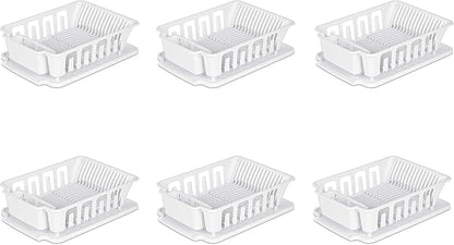 Sterilite Large 2 Piece Sink Set, with Drainboard for Drying, Holds Clean Dishes in the Kitchen such as Plates, Cups, and Silverware, White, 6-Pack