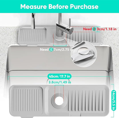 17.7'' Faucet Mat for Kitchen Sink [5°Slope Fast Self-draining] Kitchen Sink Splash Guard Silicone Sink Faucet Mat Splash Guard Kitchen Sink Area Tidy Splash Faucet Guard Draining Mat-Light Gray