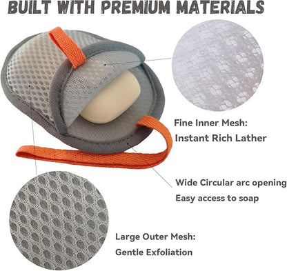 Sandwich Soap Bag, Soap Saver for Bar Soaps, Bar Soap Pouch with Gentle Exfoliation,Double Layer Mesh Design Foaming and Drying The Soap,Better Than Soap Holder and Dish