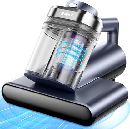 Teant Upgrade Cordless Mattress Vacuum with 18kPa Ultra-Deep Suction, 2-Speed Bed Vacuum with 33000 RPM/Min Roller Brush, 253.7nm UV-C Light & LED Display, HEPA, 149℉ Heat, Aroma & Anion for Bed Sofa