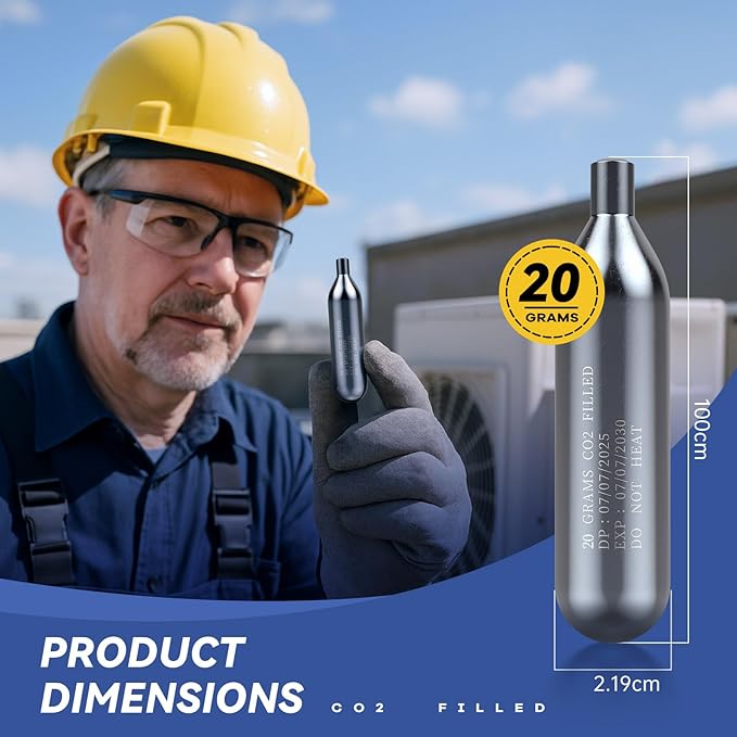 Upgraded Drain Device, AC Drain Line Cleaner Device, AC Drains Line Unclogger Tool, with 6 Unthreaded CO2 Cartridges, with a Flexible Hose to Clear All HVAC Clogs,20 Gram Unthreaded CO2,Black