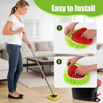 3 Pack Chenille Mop Head Replacements: Compatible with Ocedar Easywring 1 Tank System - Microfiber Spin Mop Refill Accessories - Reusable for Floor Cleaning Green