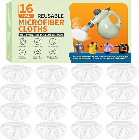 16-Pack Universal Microfiber Cloths, Handheld Steam Cleaner Attachments - Steam Cleaner Accessories Compatible with Bissell Steam Shot, Wagner, McCulloch, Comforday, PurSteam and More