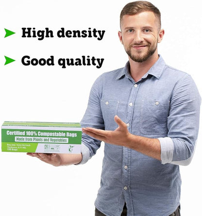 Compost Bags, Compostable Trash Bags 2.6 Gallon Compostable Bags, Small Compost Bags for Countertop bin Extra Thick 0.71 Mil. ASTM D6400 Certified By BPI and TÜV AUSTRIA (2.6 Gallon, 200 Units)
