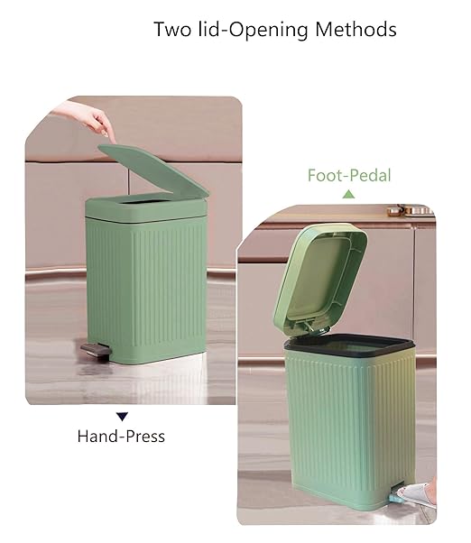 Feisco Small Trash Can with Lid,Small Bathroom Trash Can with Foot Pedal and Press Type Lid,Slim Step-On Trash Bin Wastebasket Garbage Can for Kitchen,Bathroom Office, Bedroom (Green, 2.6 Gallon)