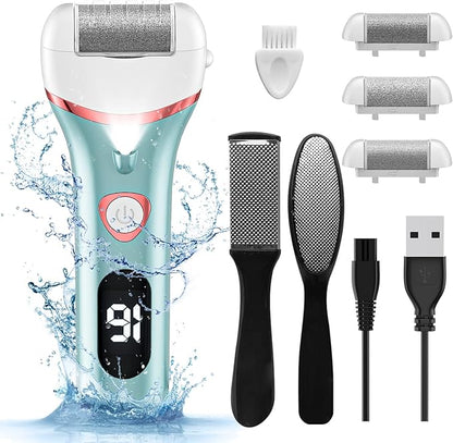 Electric Foot Callus Remover, Rechargeable Portable Electronic Foot File Pedicure Kits, Waterproof Foot Scrubber File, Professional Pedicure Tools, Foot Care for Dead Skin Ideal Gift, 3 Rollers