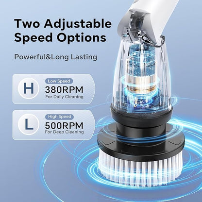 Electric Spin Scrubber with 8 Replaceable Brush Heads 3 Adjustable Angle Waterproof LED Display Cordless Cleaning Brush Supplies Bathroom Cleaner Set Long Handle Power Scrubber for Shower Floor Tub