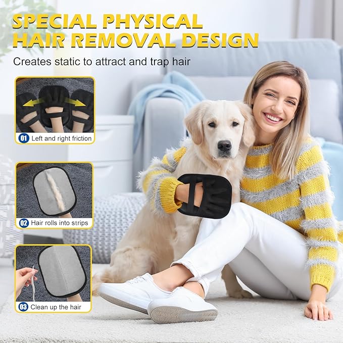 2-Pack 2026 Upgraded Electrostatic Pet Hair Glove, 5-Finger Pet Hair Removal Glove for Cats & Dogs, Reusable Magic Brush Pet Hair Remover Tool for Carpet, Couch, Clothing, Car Seat