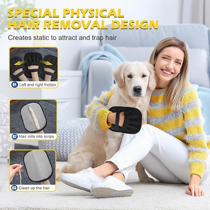 2-Pack 2026 Upgraded Electrostatic Pet Hair Glove, 5-Finger Pet Hair Removal Glove for Cats & Dogs, Reusable Magic Brush Pet Hair Remover Tool for Carpet, Couch, Clothing, Car Seat