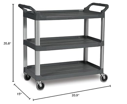 Rubbermaid Commercial Products Heavy Duty 3-Shelf Rolling Service/Utility/Push Cart, 300 lbs. Capacity, Gray, for Foodservice/Restaurant/Cleaning (FG409100GRAY)