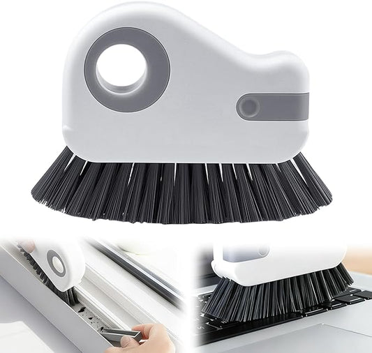 2 in 1 Window Track Cleaning Brush, 2026 New Groove Crevice Cleaning Tool, Multifunctional Hard Bristle Grip Brush with Hidden Scraper, Gap Scrub Brush for Sliding Door, Window Sill (1Pc-Grey)