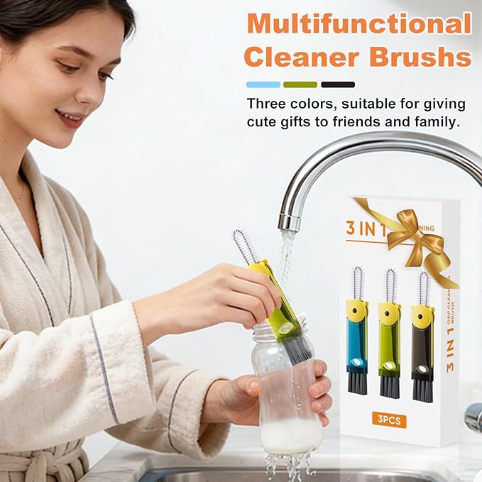 3 in 1 Cup Lid Cleaning Brush, Portable Gap Cleaner Brush - Multifunctional Bottle Cleaning Brush for Bottle Gap/Tight Spaces/Travel Bottle Lid, Home Kitchen Crevice Brush Tools, 3 PCS
