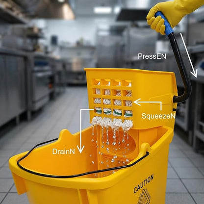 Chasesun 35 Quart Commercial Mop Bucket with Side Press Wringer on Wheels, Industrial Mop and Bucket Set with Loop-End Mop Head, Gloves and Microfiber Cloth, Heavy Duty Yellow Janitorial Cleaning Cart