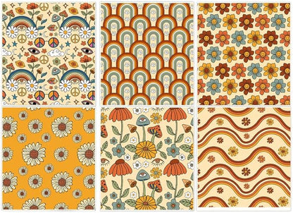 Whaline 6 Pack Retro Floral Swedish Dishcloths Vintage Boho Rainbow Flower Cotton Kitchen Towel Reusable Washable Dish Towel for Counter Cleaning Baking Cooking, 6.9 x 7.7 Inch