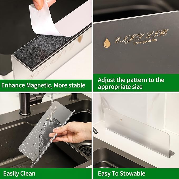Multi-purpose Sink Splash Guard, Transparent Acrylic (Frosted) - Light Luxury advanced Table Island Partition Removable Magnetic Water Barrier (8.86 & 10.2) (4pcs)