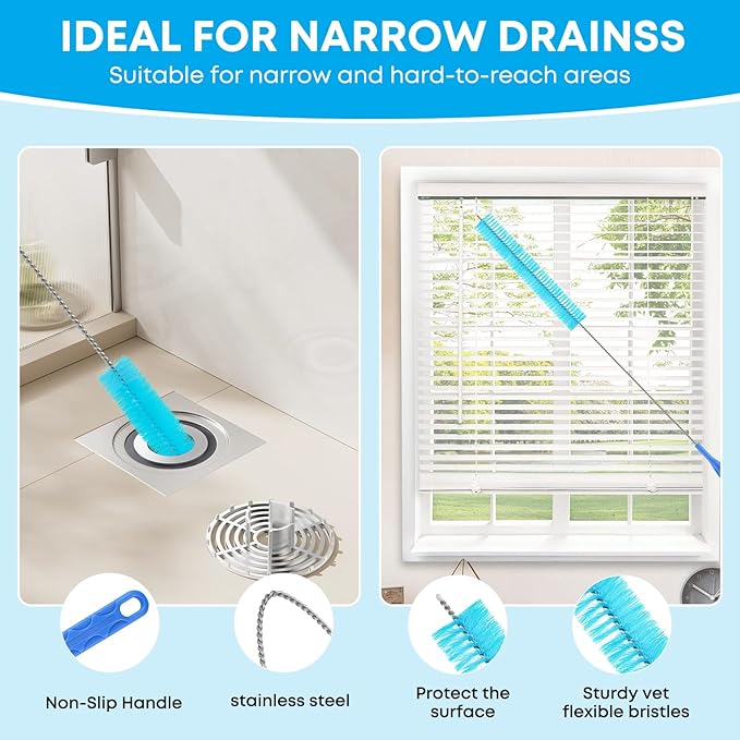 Dryer Vent Cleaner Kit - Long Dryer Vent Cleaning Brush with Lint Remover, Refrigerator Coil Cleaning Brush, Appliance Brush Set for Household Maintenance, AC Drain Radiator Grout Cleaning Tools