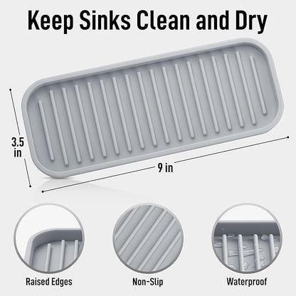 Zulay Kitchen (9x3.5in) Sponge Holder for Kitchen Sink - Flexible Heavy-Duty Multipurpose Sink Caddy - Counter Organizer for Kitchen, Bathroom, Makeup, Trinkets & More! (Grey)