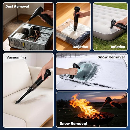 Compressed Air Duster, Rechargeable Electric 2-in-1 Air Blower and Car Vacuum, 130000RPM 3 Speed Super Power Brushless Motor, Fast Charging, Dust Blower for Computer, Keyboard, House, Outdoor and Car