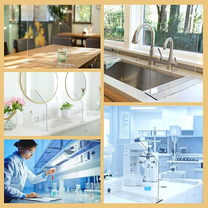 2 Pcs Acrylic Sink Splash Barrier, Clear Splatter Barrier, Freestanding Protective Panel with Cutaway, for Kitchen Hospital Labs Office, 15.7" L x 4.5" W x 16.3" H